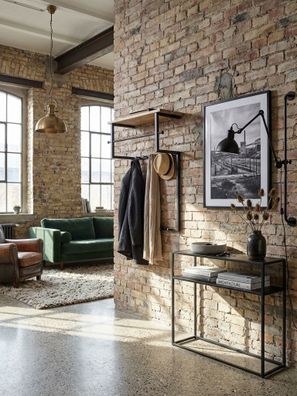 Wandgarderobe Mango Massivholz & Metall 60x76x26cm mit Haken, Ablage & Stange