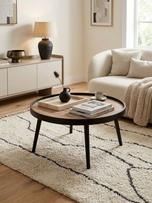Couchtisch Rund in Schwarz Braun, Modernes Design, 76x76x40cm