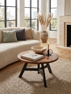 Couchtisch Sheesham Massivholz/Metall Rund 60x60x35cm Modern