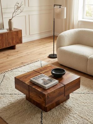 Couchtisch Sheesham Massivholz Quadratisch 57,5x57,5x30cm Modern