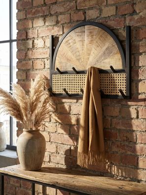 Wandgarderobe Mango Massivholz & Rattan, modern, mit Wiener Geflecht, 53x40x7,5cm