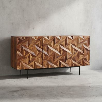 Sideboard - Massivholz/Metall, 144x72x47cm, 3 Türen, modern