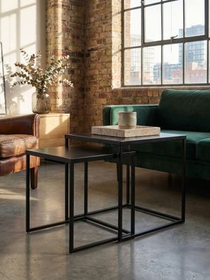 Couchtisch Set - 2-teilig Eckig Metall Schwarz Stahl Industrial