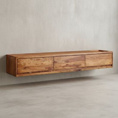 Lowboard Massivholz Modern Stil 160x25x35cm Hängend Braun mit Stauraum