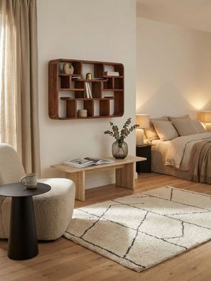 Wandregal Massivholz Modern Stil 80x55x15cm Groß Schwebend