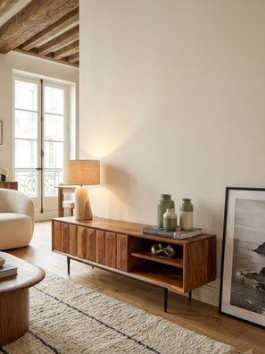 Lowboard Massivholz Modern Stil 123x42x35cm mit zwei Türen