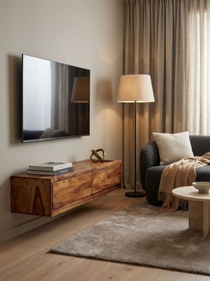 TV-Unterschrank hängend Holz 108 x 25 x 34 cm mit zwei Schubladen Braun