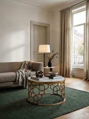 Couchtisch Weißer Marmor Gold Metall 60x60x36cm Rund Modern Klein