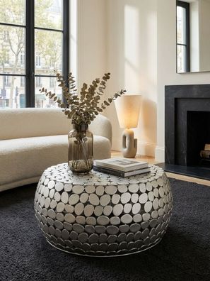 Couchtisch Rund 66x66x32cm in Silber aus Metall im Modernen Design