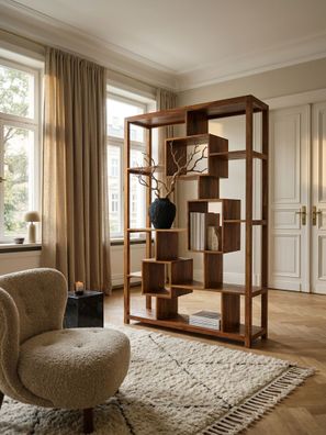Bücherregal - Massivholz, 115x180cm, Ablagefächer, Landhausstil, freistehend