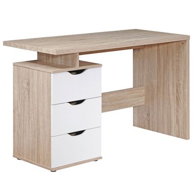 Schreibtisch - Sonoma Weiß, 120x76x53cm, 3 Schubladen, kompakt, mit Ablage