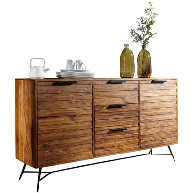 Sideboard - Mango Massivholz/Metall, 160x40x88cm, mit Türen, Schubladen