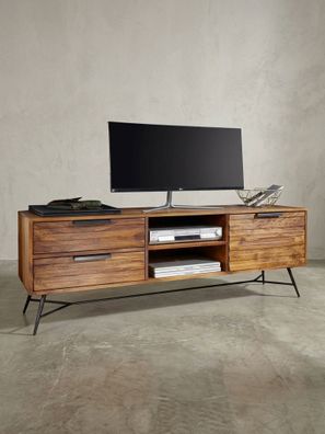 Lowboard Massivholz, Industrial Stil, Modell NISHAN, mit Stauraum, 160x54x40cm