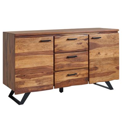 Sideboard - Massivholz/Metall, 145x82x45cm, mit Baumkante, Schubladen