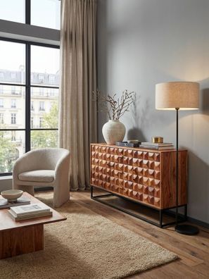 Sideboard - Mango Massivholz/Metall, 145x81x45cm, 2 Türen, mit Schubladen