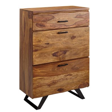 Kommode - Massivholz/Metall, 80x120x41,5cm, mit Baumkante, hoch, 3 Schubladen