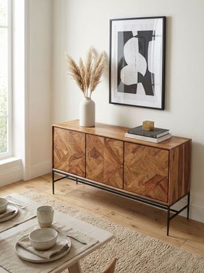 Sideboard - Mango Massivholz/Metall, 123x70x45cm, mit Türen
