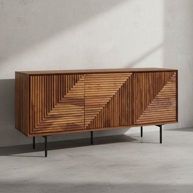 Sideboard - Massivholz/Metall, 148x72x40cm, 3 Türen, modern