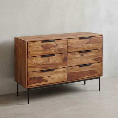 Kommode - Massivholz/Metall, 117x80x42cm, Industrial, 3 Schubladen