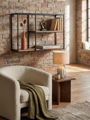 Wandregal Mango Massivholz Metall Industrial Stil 60x40x18cm Rechteckig