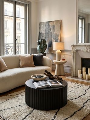 Couchtisch in Schwarz aus Metall mit Wellen-Muster, 67x67x31cm