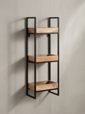 Wandregal Mango Massivholz & Metall Rechteckig Industrial Stil 27x77x18cm 3 Ablagen