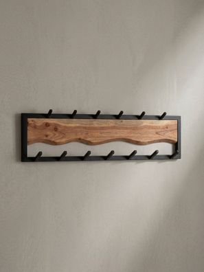 Wandgarderobe Akazie Massivholz Metall Modern 80x20x8cm mit Wellenmuster