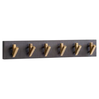 Wandgarderobe Mango Massivholz Metall Modern 60x10x8cm Schwarz Gold