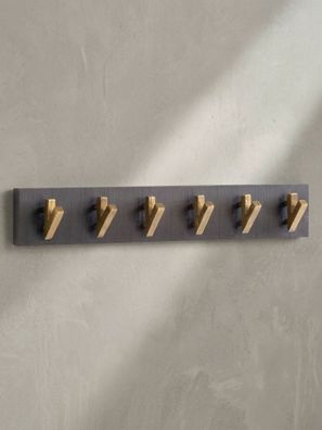 Wandgarderobe Mango Massivholz Metall Modern 60x10x8cm Schwarz Gold