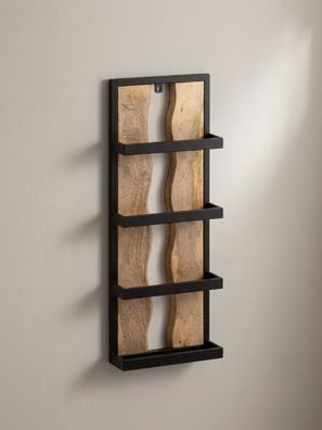 Wandregal Mango Massivholz Metall Industrial 30x80x10cm mit 4 Ablagen