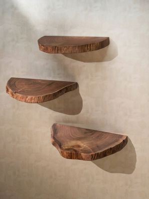 Wandregal Akazie Massivholz Modern Stil 3er Set Baumscheibe mit Baumkante