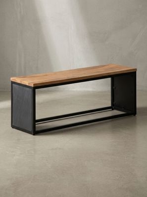 Sitzbank - Akazie Massivholz/Steinoptik, 120x45x35cm, Metallgestell