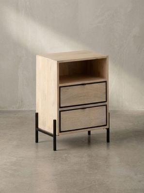 Nachttisch - Mango Massivholz/Metall, 43x60x30cm, 2 Schubladen, braun