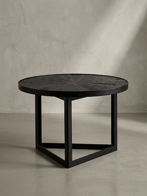 Couchtisch Schwarz Massivholz Mango Rund 58x58x40cm Industrial Design