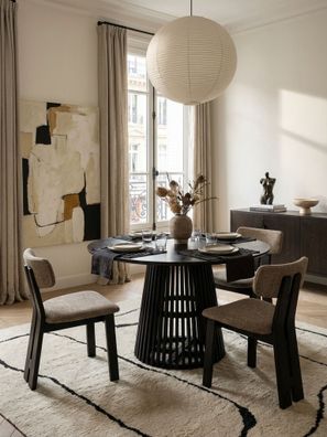 Esszimmertisch - Rund Mango Massivholz 120x120x77cm Schwarz Gittergestell