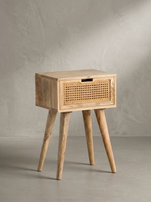 Nachttisch Mango Massivholz Rattan 40x60x30cm Braun 1 Schublade Geflecht