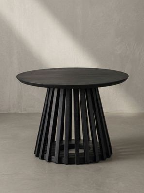 Couchtisch Schwarz Massivholz Mango Rund 60x60x41cm mit Gittergestell Modern