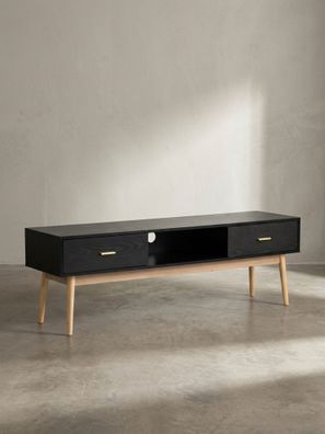 Lowboard Schwarz Eiche-Dekor Modern Stil 150x50x40cm mit Schubladen und Ablagefach