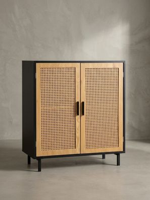 Sideboard - Schwarz, 80x86,5x40cm, mit Wiener Geflecht, 2 Türen, hoch