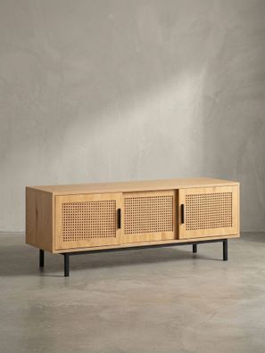 TV-Lowboard Eiche-Dekor, Wiener Geflecht & Schiebetüren, 120x45,5x40cm