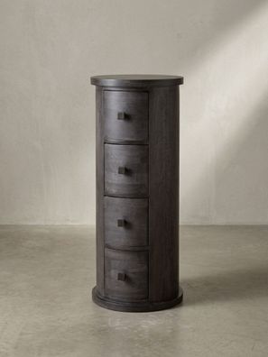 Sideboard - Mango Massivholz, 34x85x34cm, 4 Schubladen, schmal, schwarz