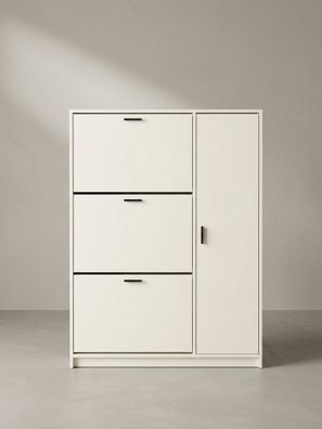Schuhschrank - Weiß, 90x120x24cm, Schuhkipper geschlossen, mit Ablage
