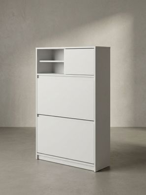 Schuhschrank - Weiß, 71x110x24cm, Schuhkipper geschlossen, mit Ablage