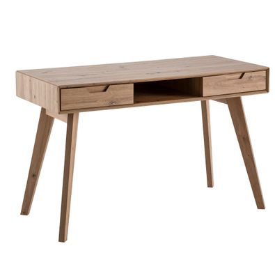 Schreibtisch Eiche-Dekor, Stauraum, Skandi-Stil, Massivholzbeine, 120x55cm