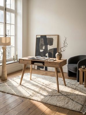 Schreibtisch Eiche-Dekor, Stauraum, Skandi-Stil, Massivholzbeine, 120x55cm
