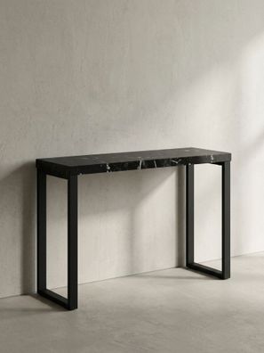 Konsolentisch - Marmoroptik Schwarz, 120x40x76cm, Hochglanz, Metallbeine