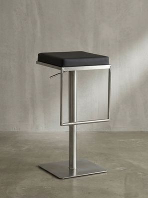 Barhocker Kunstleder Schwarz Edelstahl Sitzhöhe 73-91 cm drehbar mit Fußablage