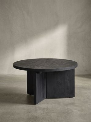 Couchtisch rund, Schwarz, Mango Massivholz, Dreibein-Design, modern, 60x60x33cm