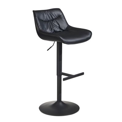 Barhocker Kunstleder Schwarz Rückenlehne Trompetenfuß höhenverstellbar 86-106 cm