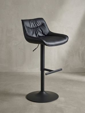 Barhocker Kunstleder Schwarz Rückenlehne Trompetenfuß höhenverstellbar 86-106 cm